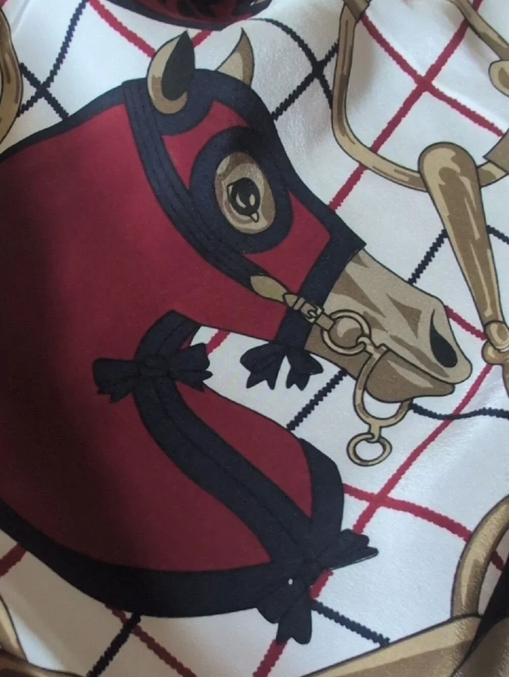 Hermes Paris Red, White and Gold Equestrian Design Scarf 29x31